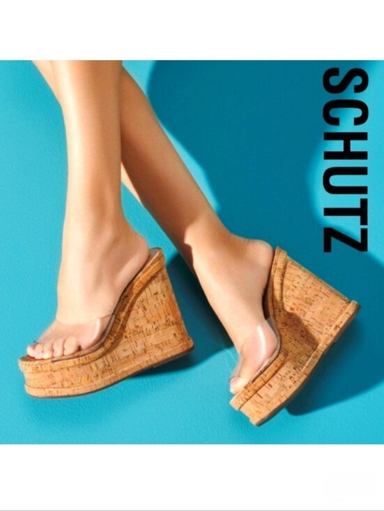 SCHUTZ Shoes - SCHUTZ Women's Dalle Vinyl Sandals, Transparent Tan Size 8.5 Medium US